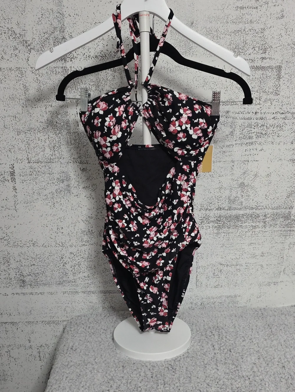 Michael Kors Black One-Piece Swimsuit with Dark Peony Rose Print